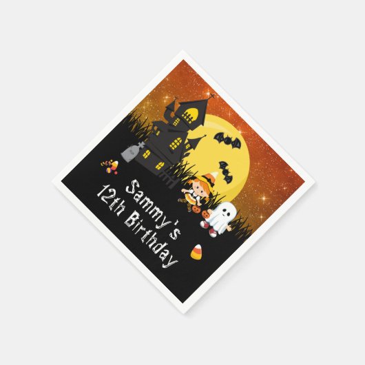 Halloween Birthday Party Witch Ghost Sinaasappel Servet (Hoek)