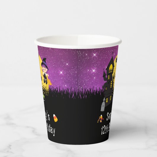 Halloween Birthday Party Witch Paars Papieren Bekers (Links)