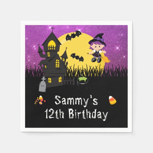 Halloween Birthday Party Witch Paars Servet (Voorkant)