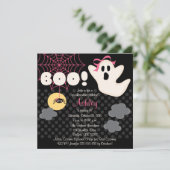 Halloween Birthday Pink Ghost Uitnodigingen (Staand voorkant)