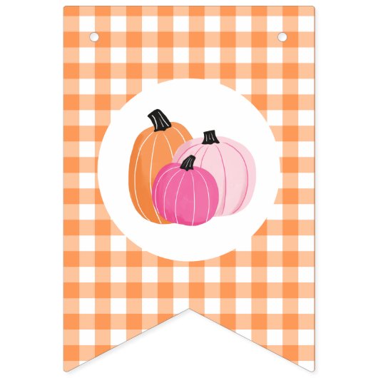 Halloween Birthday Pink Pumpkins oranje plaid Vlaggetjes (Eerste vlag)