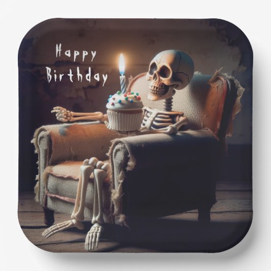 Halloween Birthday Skeleton Papieren Bordje (Voorkant)