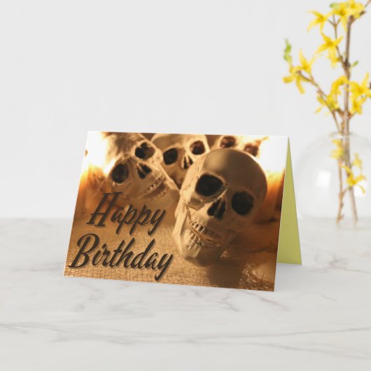Halloween Birthday Skull Kaart (Gele Bloem)