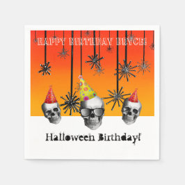 Halloween Birthday skulls met feestelijke petten Servet