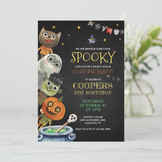 Halloween Birthday Spooky Costume Party Invitation Kaart (Staand voorkant)