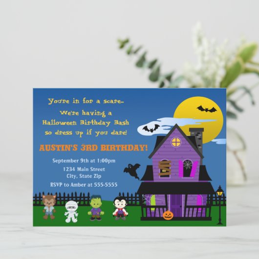 Halloween Birthday Uitnodiging (Staand voorkant)