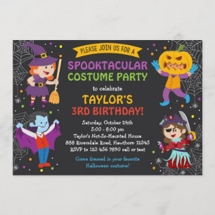 Halloween Birthday Uitnodiging, kostumefeest, kind Kaart