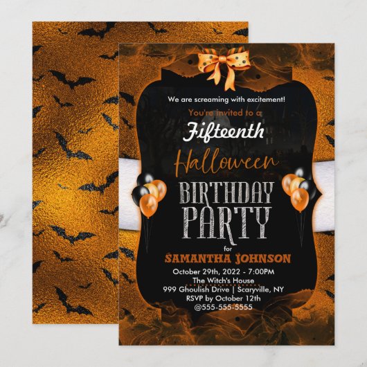 Halloween Birthday Uitnodiging met vleermuizen (Voorkant / Achterkant)