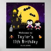 Halloween Birthday Vampires Paars Welkomstteken Poster (Voorkant)