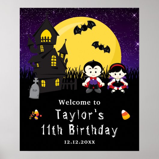 Halloween Birthday Vampires Paars Welkomstteken Poster (Voorkant)