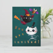 Halloween Birthday Witch Cats Bat Vampire Skeleton Kaart (Staand voorkant)