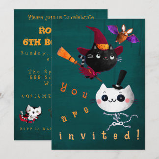 Halloween Birthday Witch Cats Bat Vampire Skeleton Kaart