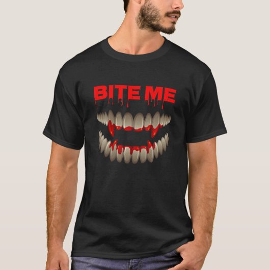 Halloween Bite Me Vampire Bloody Teeth Fangs Costu T-shirt (Voorkant)