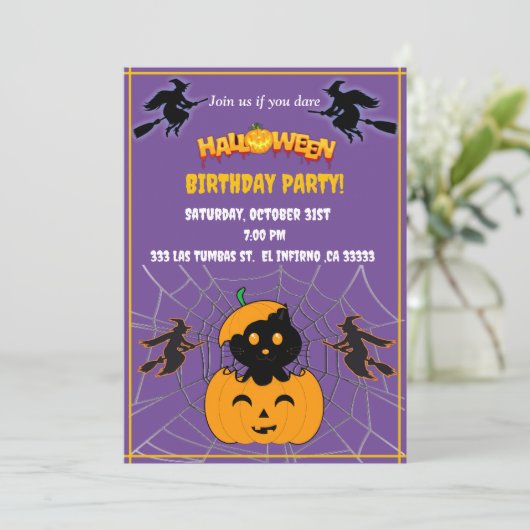 Halloween Bithday party Kaart (Staand voorkant)