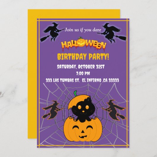 Halloween Bithday party Kaart (Voorkant / Achterkant)