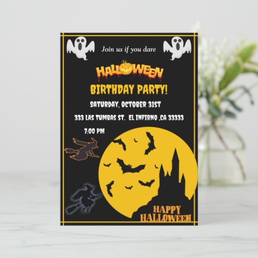 Halloween Bithday party Kaart (Staand voorkant)