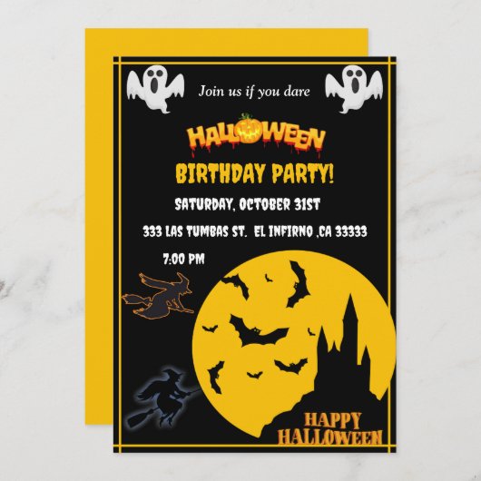 Halloween Bithday party Kaart (Voorkant / Achterkant)