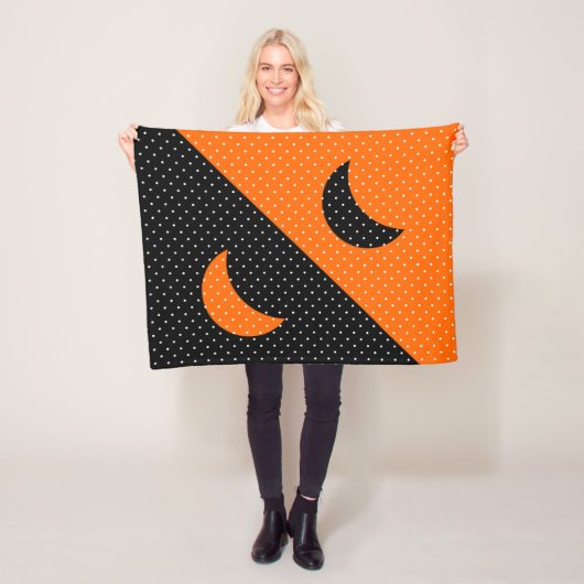 Halloween Black and Orange Polka Dots Fleece Deken (In situ)