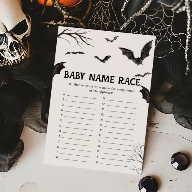 Halloween Black and White Bats Baby Naam Race Game (Black and White Bats Baby Shower Baby Name Race Game)
