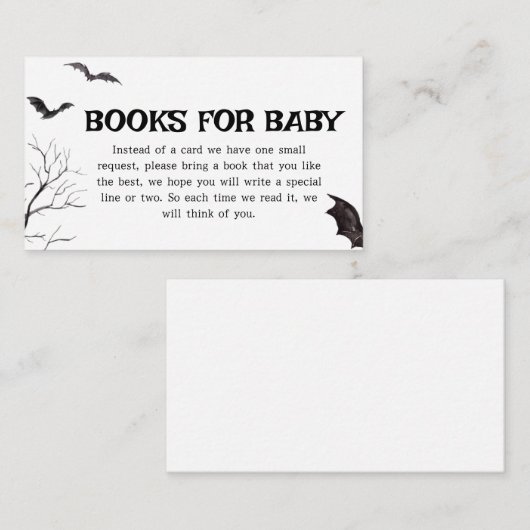 Halloween Black and White Bats Boeken voor Baby Informatiekaartje (Voorkant / Achterkant)