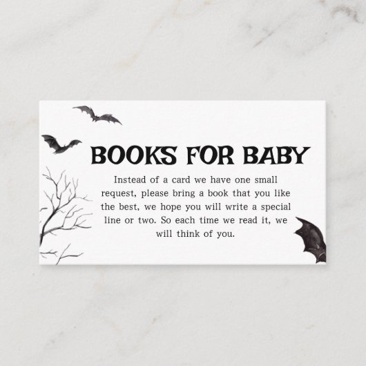 Halloween Black and White Bats Boeken voor Baby Informatiekaartje (Voorkant)