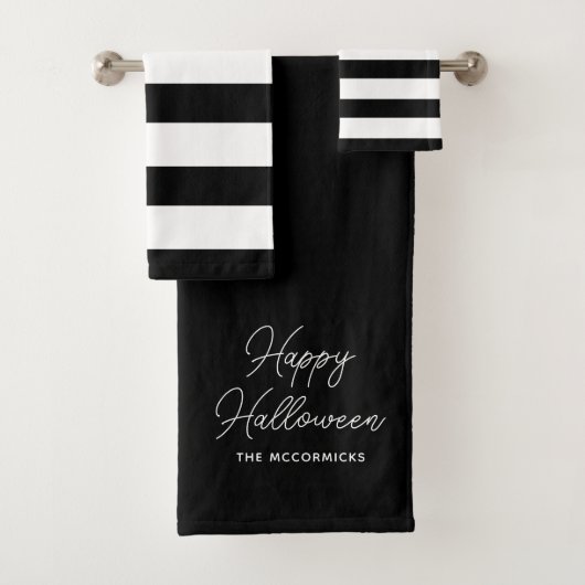 Halloween Black and White Script Text Persoonlijk Bad Handdoek (Insitu)