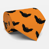 Halloween Black Bat Oranje Stropdas (Opgerold)