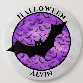 Halloween Black Bat Random Pattern Paars BG Ronde Button 6,0 Cm (Voorkant)