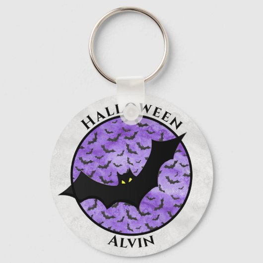 Halloween Black Bat Random Pattern Paars BG Sleutelhanger (Voorkant)