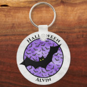 Halloween Black Bat Random Pattern Paars BG Sleutelhanger (Voorkant)