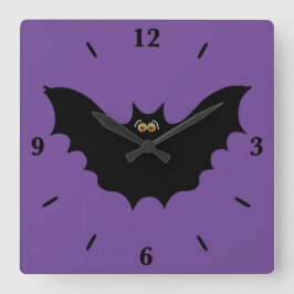 Halloween Black Bat Square Wall klok