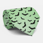 Halloween Black Bats Random Pattern Green BG Stropdas (Opgerold)
