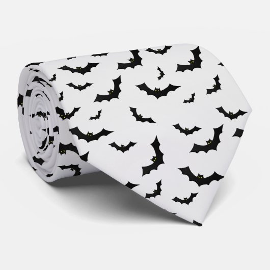 Halloween Black Bats Random Pattern White BG Stropdas (Opgerold)