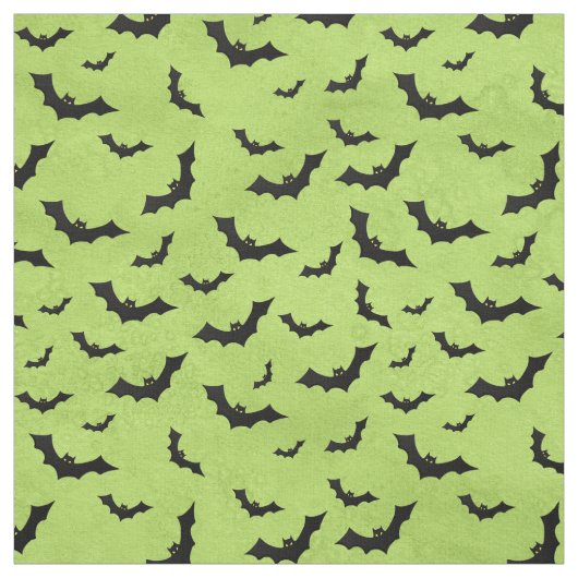 Halloween Black Bats Silhouettes Pattern on Green Stof (Swatch)