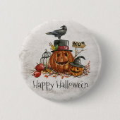 Halloween Black Bird en pompoenen | Button (Voorkant)