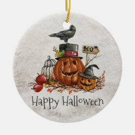 Halloween Black Bird en pompoenen | Keramische orn Keramisch Ornament