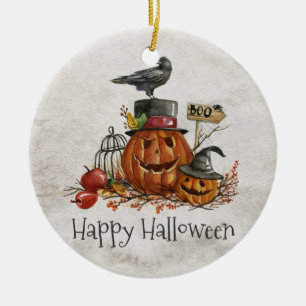 Halloween Black Bird en pompoenen Keramische orn Keramisch Ornament