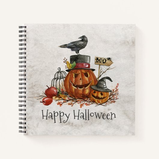 Halloween Black Bird en pompoenen | Notitieboek (Voorkant)