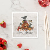 Halloween Black Bird en pompoenen | Servet (Insitu)