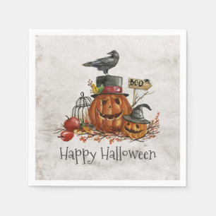 Halloween Black Bird en pompoenen   Servet