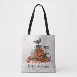 Halloween Black Bird en pompoenen | Tote bag