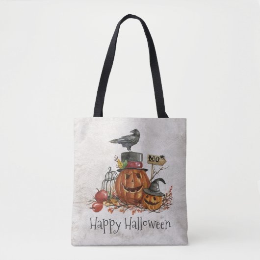 Halloween Black Bird en pompoenen | Tote bag (Voorkant)