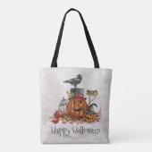 Halloween Black Bird en pompoenen | Tote bag (Achterkant)