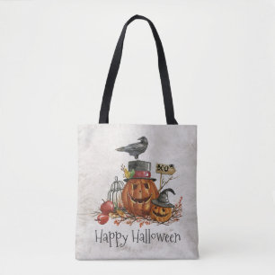 Halloween Black Bird en Pumpkins   Canvas tas