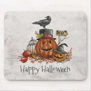 Halloween Black Bird en Pumpkins   Mousepad Muismat