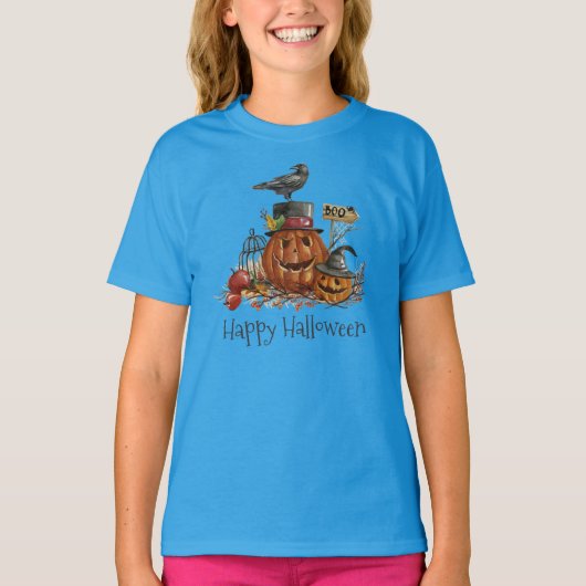 Halloween Black Bird Pumpkins Ringer Shirt (Voorkant)