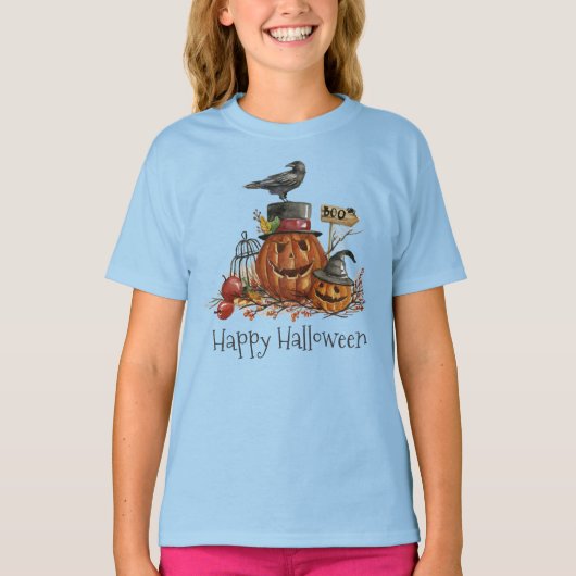  Halloween Black Bird Pumpkins Sleeve Shirt (Voorkant)