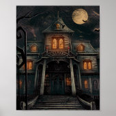 Halloween Black Blue Oranje Haunted Manor Poster (Voorkant)