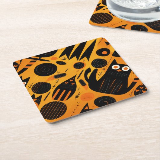 Halloween Black Cat Abstract Kartonnen Onderzetters (Schuin)
