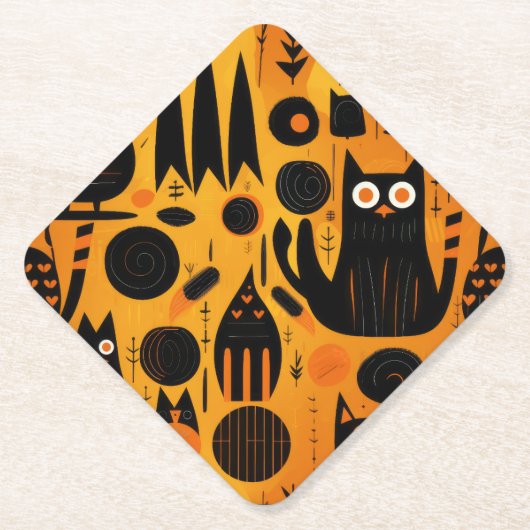 Halloween Black Cat Abstract Kartonnen Onderzetters (Voorkant)